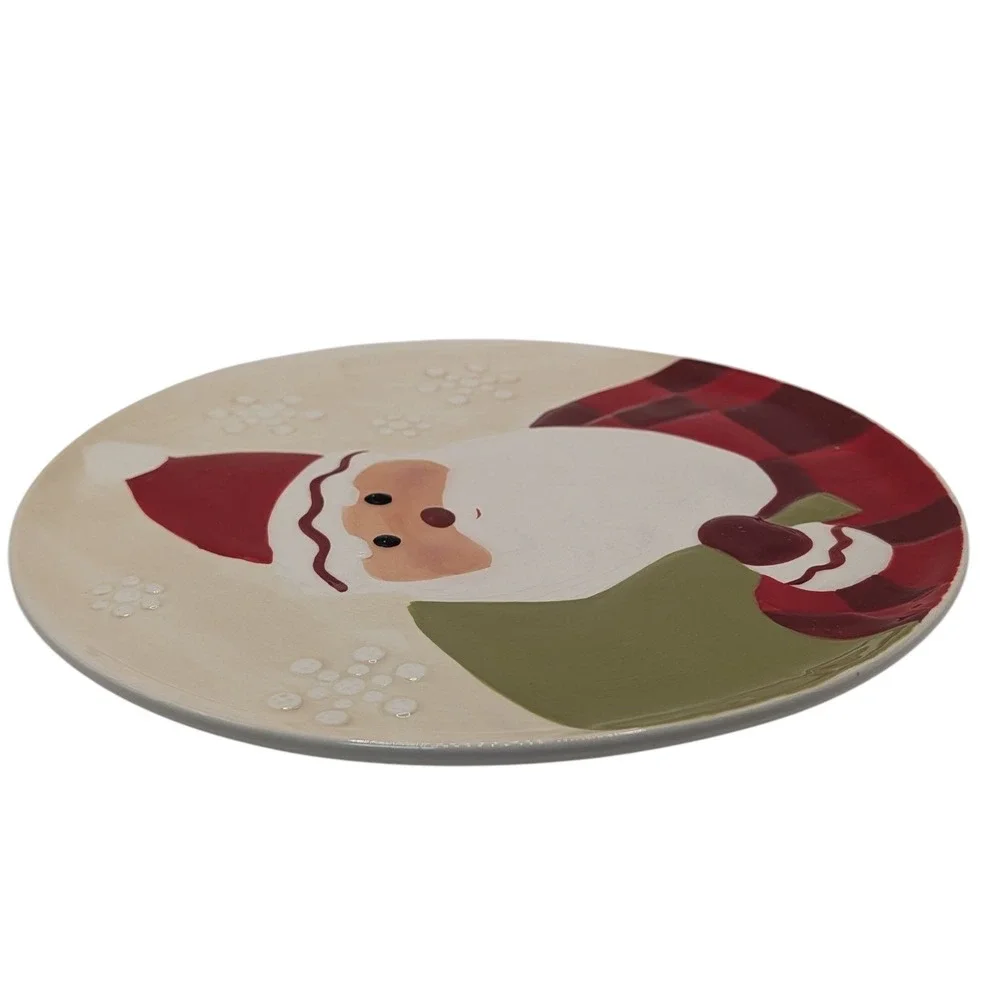Vintage Hallmark Santa Claus Plate Toy Bag Cookie Plate Textured Red White Green